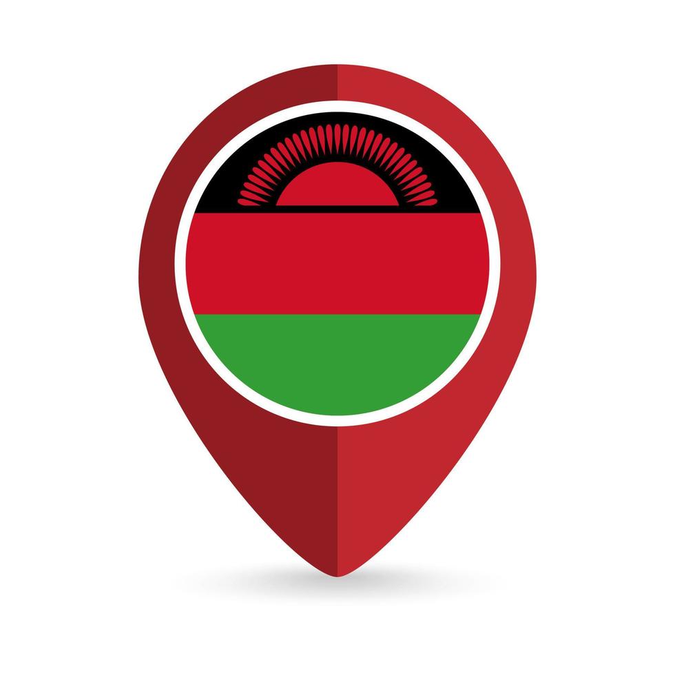 ponteiro de mapa com contry malawi. bandeira do malaui. ilustração vetorial. vetor