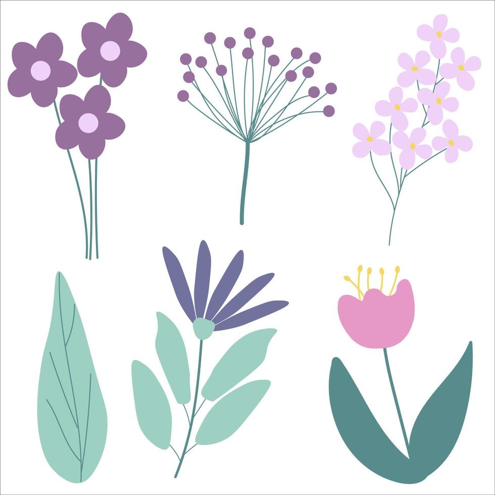 conjunto de ilustrações vetoriais com flor roxa abstrata vetor