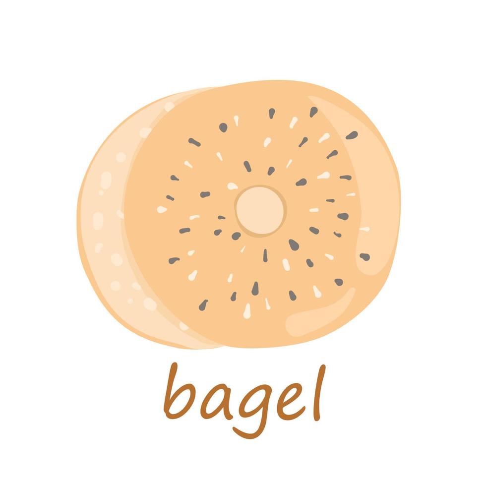 bagel com sementes de gergelim. ícone, clipart para site, entrega de comida, padaria, coleção de receitas. estilo de desenho animado. vetor