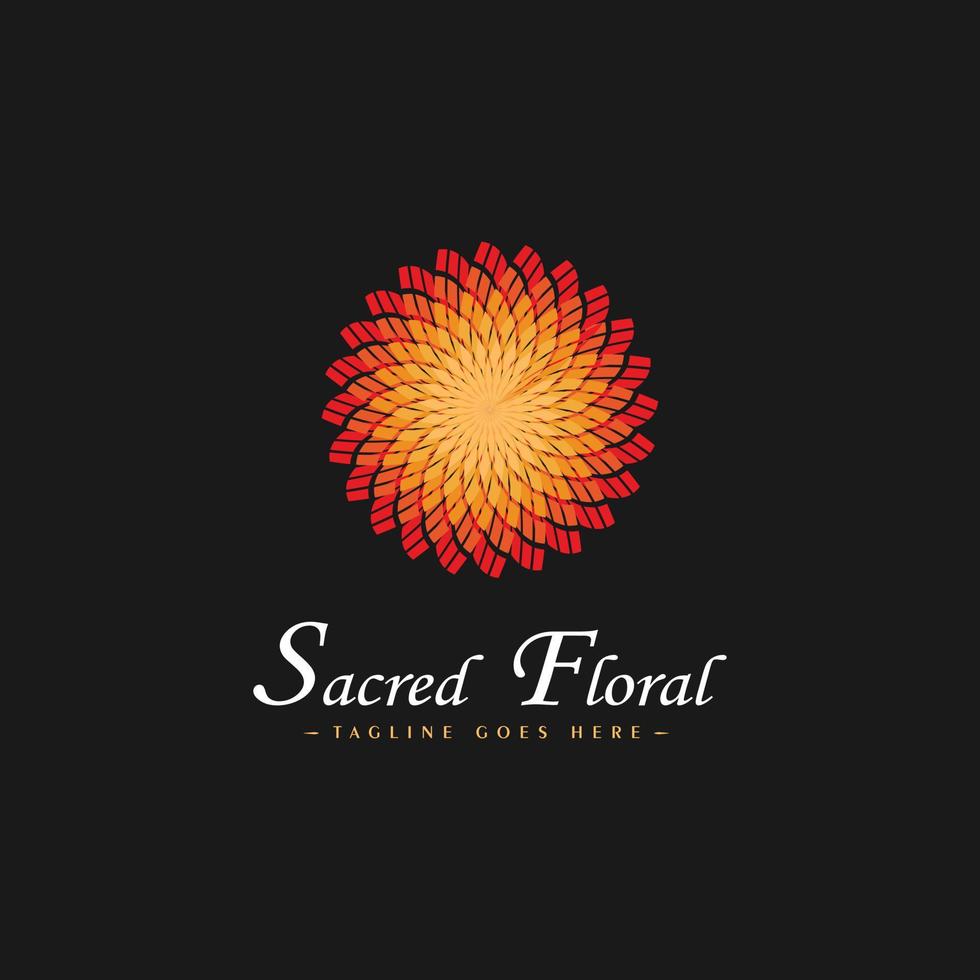 idéias de inspiração de logotipo de flor sagrada com fogo queimando como o sol, logotipo floral abstrato de flor sagrada, floral tradicional, floral raro. símbolo de flor sagrada, idéias de logotipo de flores misteriosas vetor