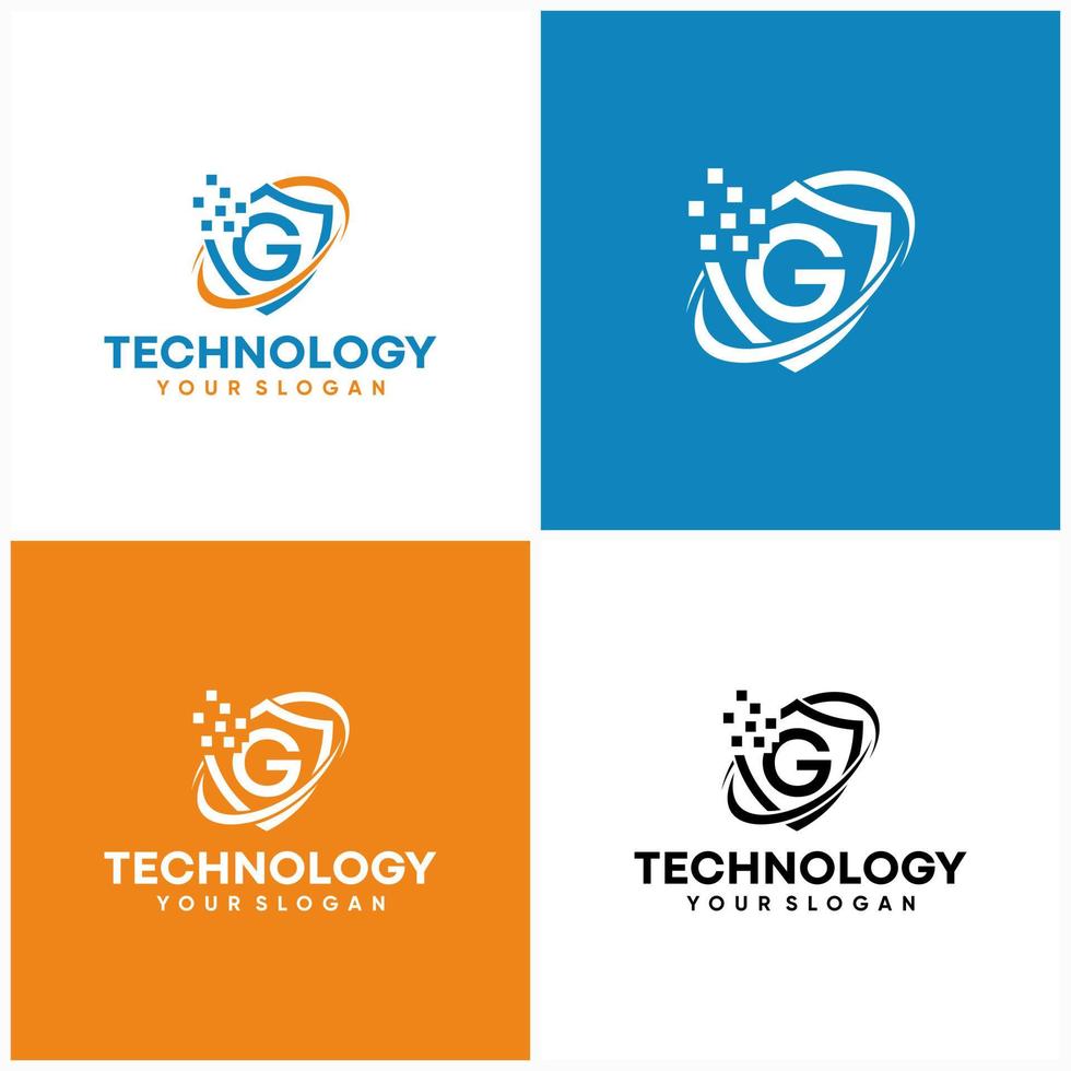 vetor de estoque de ícone de logotipo de tecnologia de escudo