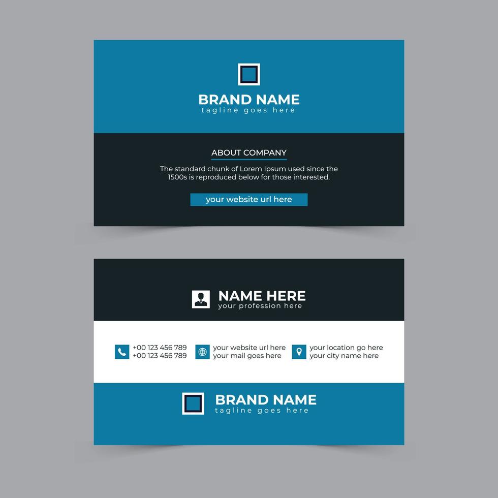 design de modelo de cartão de visita criativo, corporativo e moderno com vetor de layout de cor azul e preto
