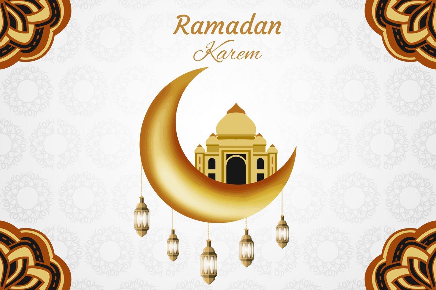 ramadan kareem islâmico backgroundiftar cartaz do ramadan com lâmpada e lua vetor
