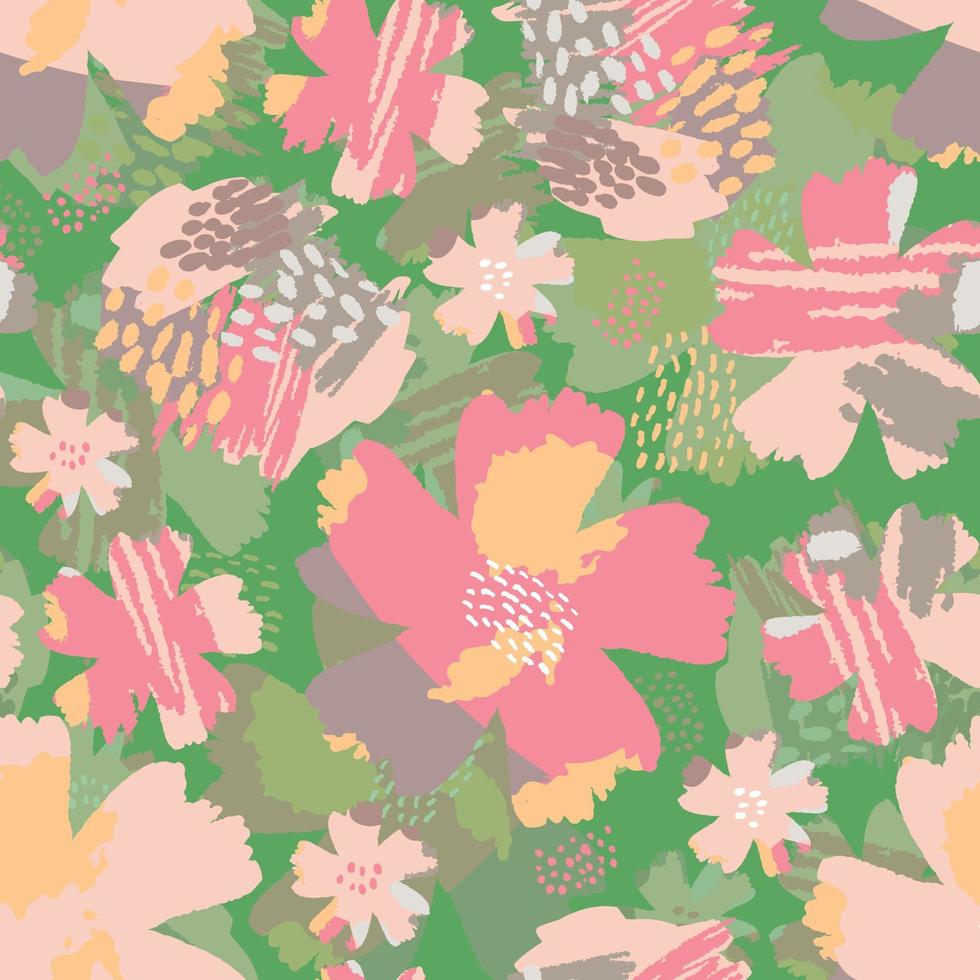 fundo de padrão floral colorido misturado sem costura, cartão ou tecido vetor