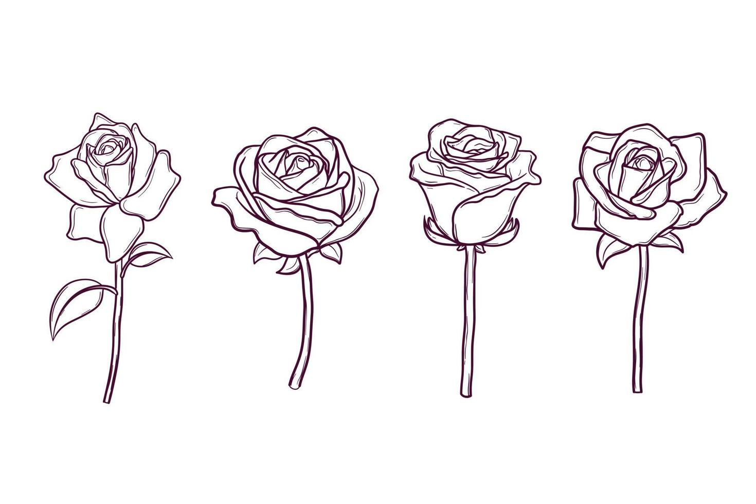 conjunto de flores rosas desenhadas à mão vetor