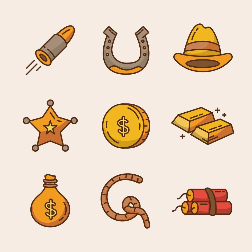 ícones de cowboy do oeste selvagem vetor
