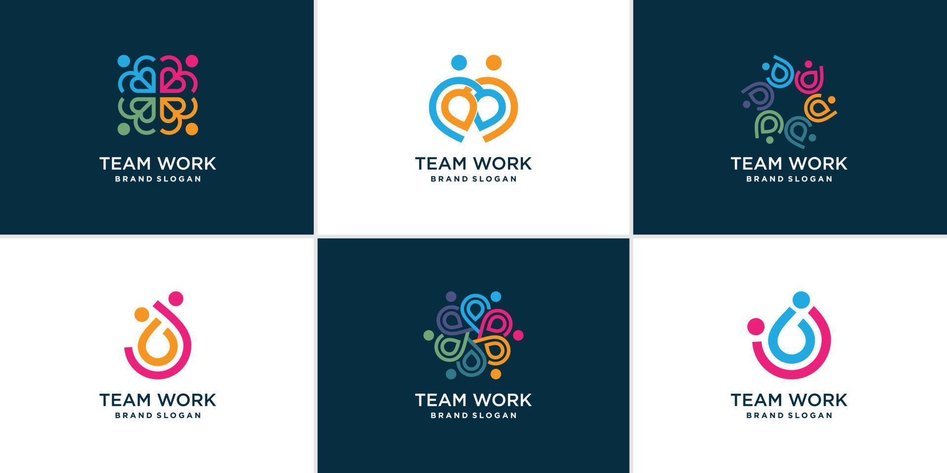 conjunto de logotipo de trabalho em equipe vetor premium