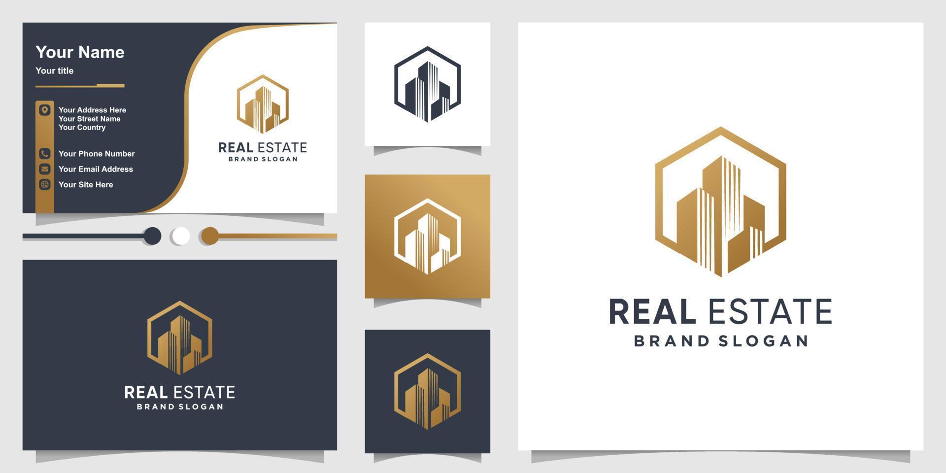 modelo de logotipo imobiliário e cartão de visita com vetor premium de conceito criativo moderno