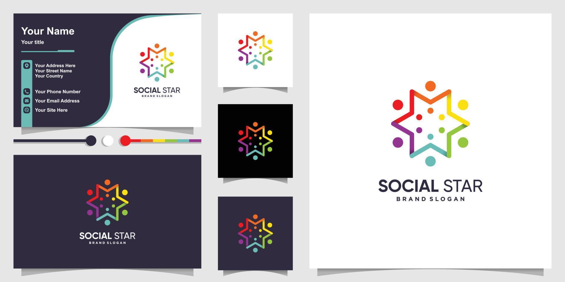 modelo de logotipo de estrela social com conceito abstrato moderno e vetor premium de design de cartão de visita