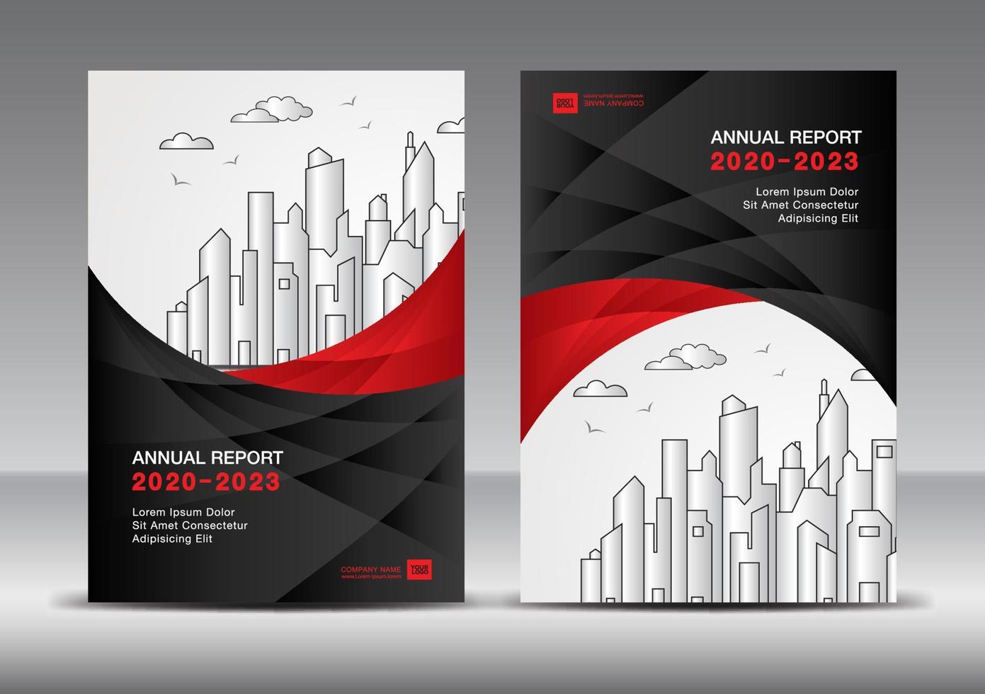 modelo de design de capa de relatório anual idéia criativa de vetor, modelo de capa de folheto fundo vermelho e preto. vetor