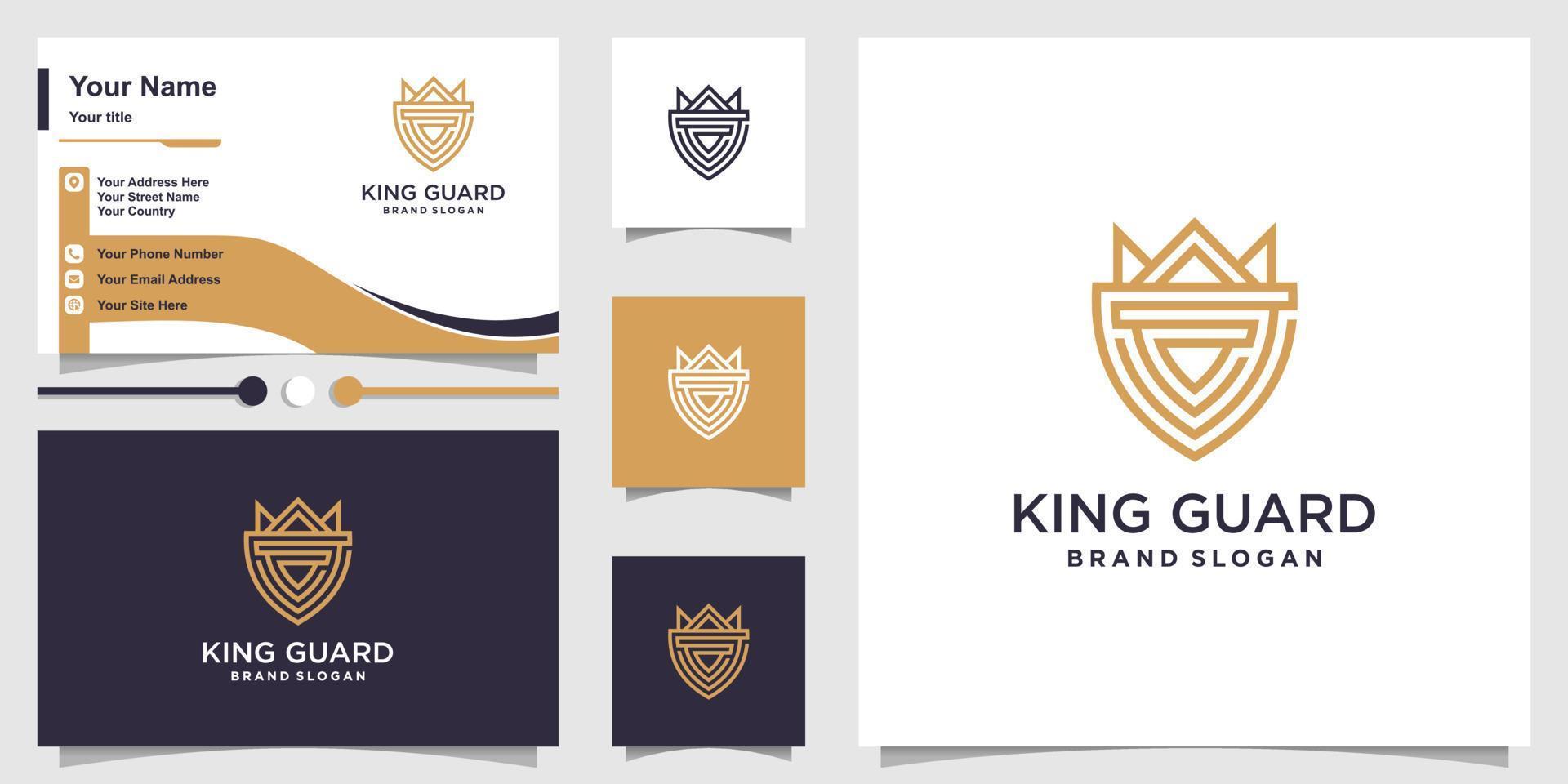 logotipo da guarda do rei com vetor premium de conceito de arte de linha de segurança criativa