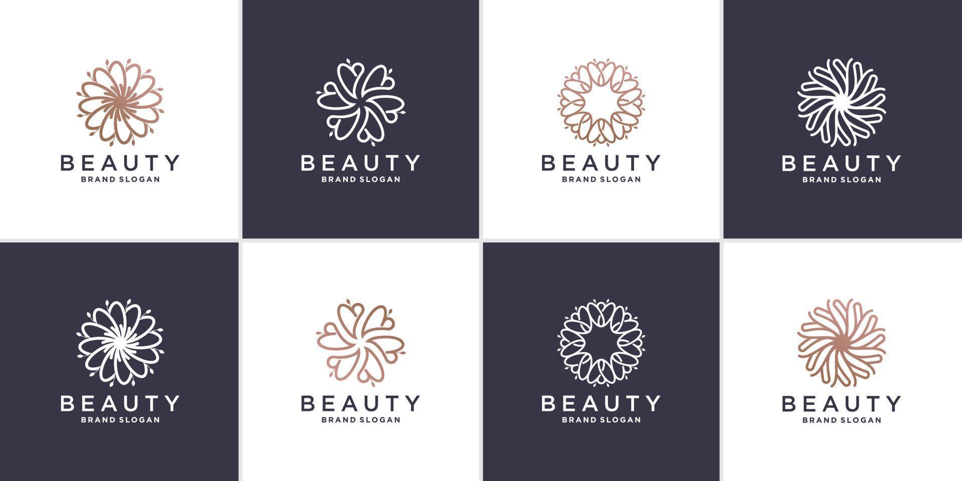 conjunto de resumo de logotipo de flor de beleza com vetor premium de conceito de linha