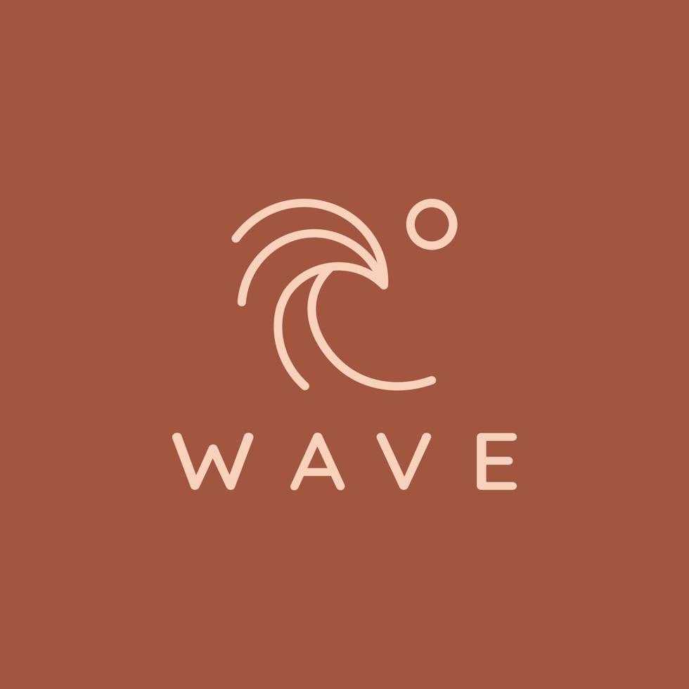 modelo de design de logotipo de contorno de linha desenhada de mão de onda de sol do oceano vetor