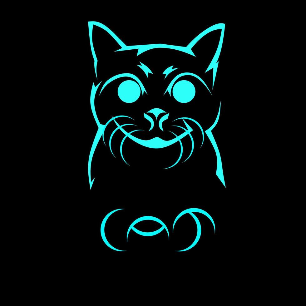 arte de linha de vetor de gato. néon linha gato design gráfico ilustração em fundo preto. perfeito para ícones de logotipo e imagens de decoração para casa.