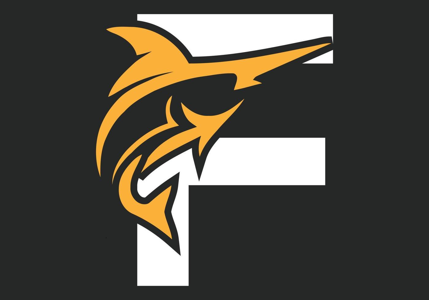 letra f design de monograma ícone de peixe vetor logotipo simples e moderno
