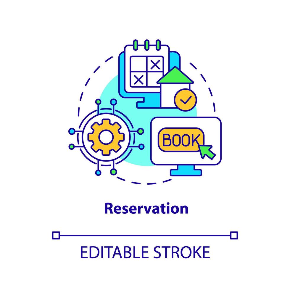 ícone do conceito de reserva. serviço de reserva. módulo de ilustração de linha fina de idéia abstrata de gerenciamento de propriedade. desenho de contorno isolado. traço editável. vetor