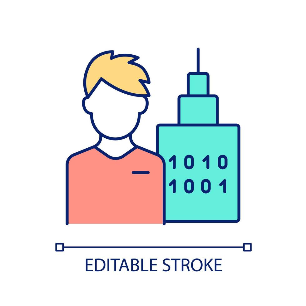 ícone de cor rgb profissional engenheiro de banco de dados. especialista em programação de software de sistema. armazenamento de dados. ilustração vetorial isolado. desenho de linha preenchido simples. traço editável. vetor