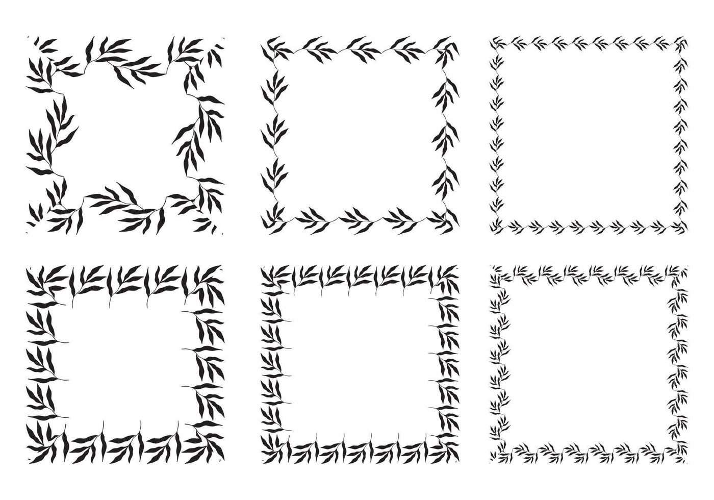 ilustração da coleção de molduras quadradas pretas em forma quadrada variadas feitas de plantas em fundo branco isolado vetor