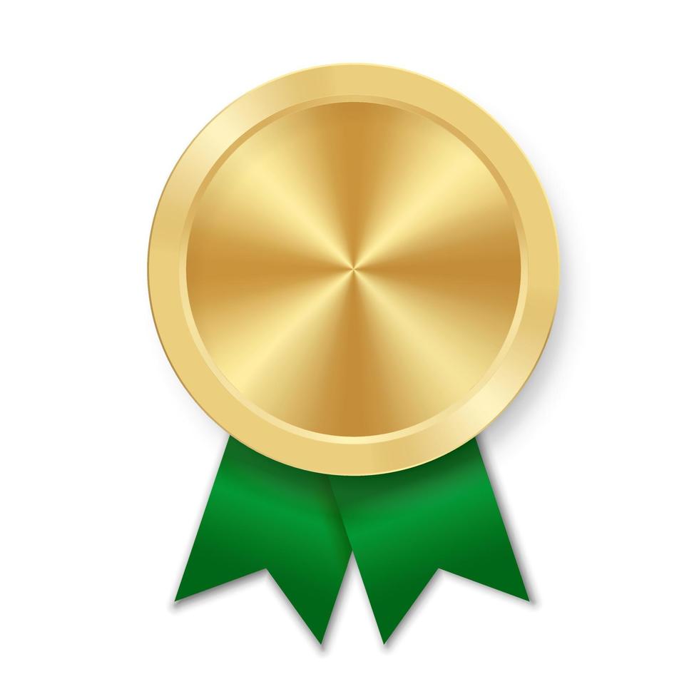 medalha de esporte prêmio dourado para vencedores com fita verde vetor