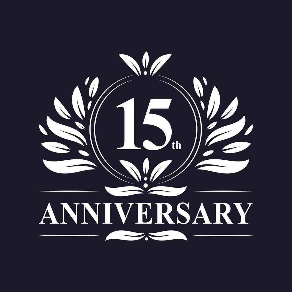 logotipo de aniversário de 15 anos, celebração luxuosa do design do 15º aniversário. vetor
