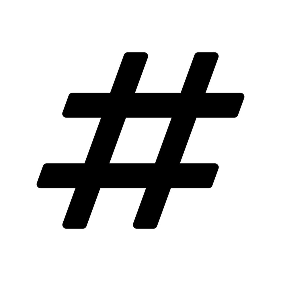 ícone de vetor preto hashtag isolado no fundo branco