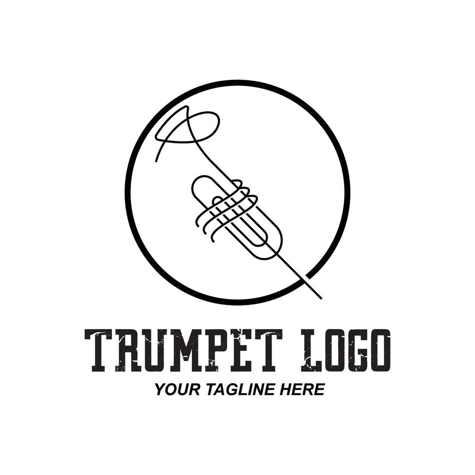 design de logotipo de trompete, gerar melodia, ilustração de esboço de vetor de instrumento musical