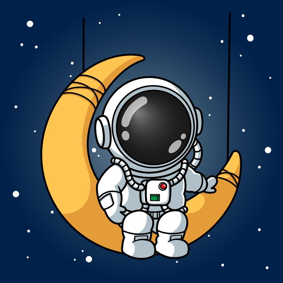 astronauta bonito sentado na lua crescente vetor