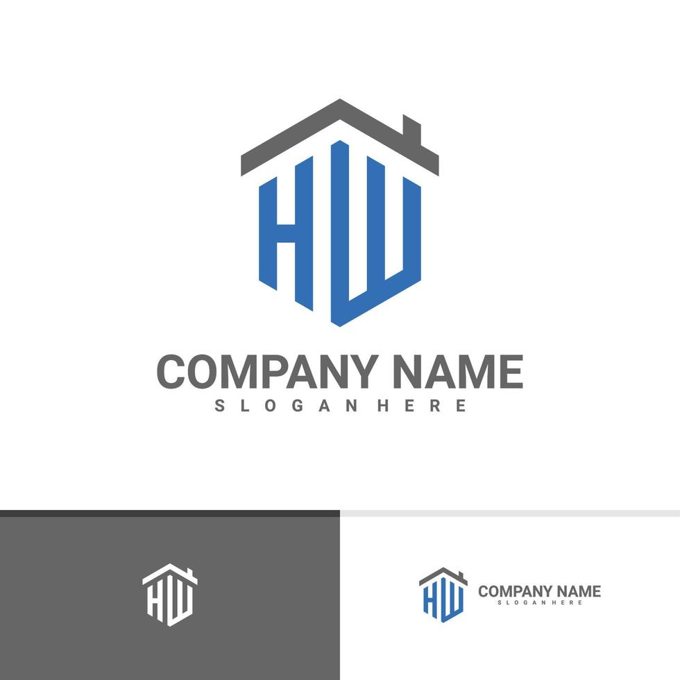 carta hw com modelo de vetor de logotipo de casa, conceitos criativos de design de logotipo hw