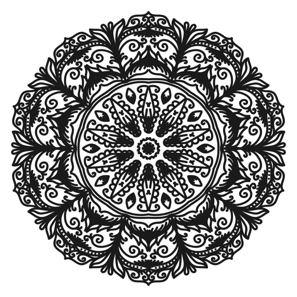 padrão circular de uma mandala para henna. ornamento decorativo preto sobre um fundo branco. página do livro de colorir anti-stress. vetor