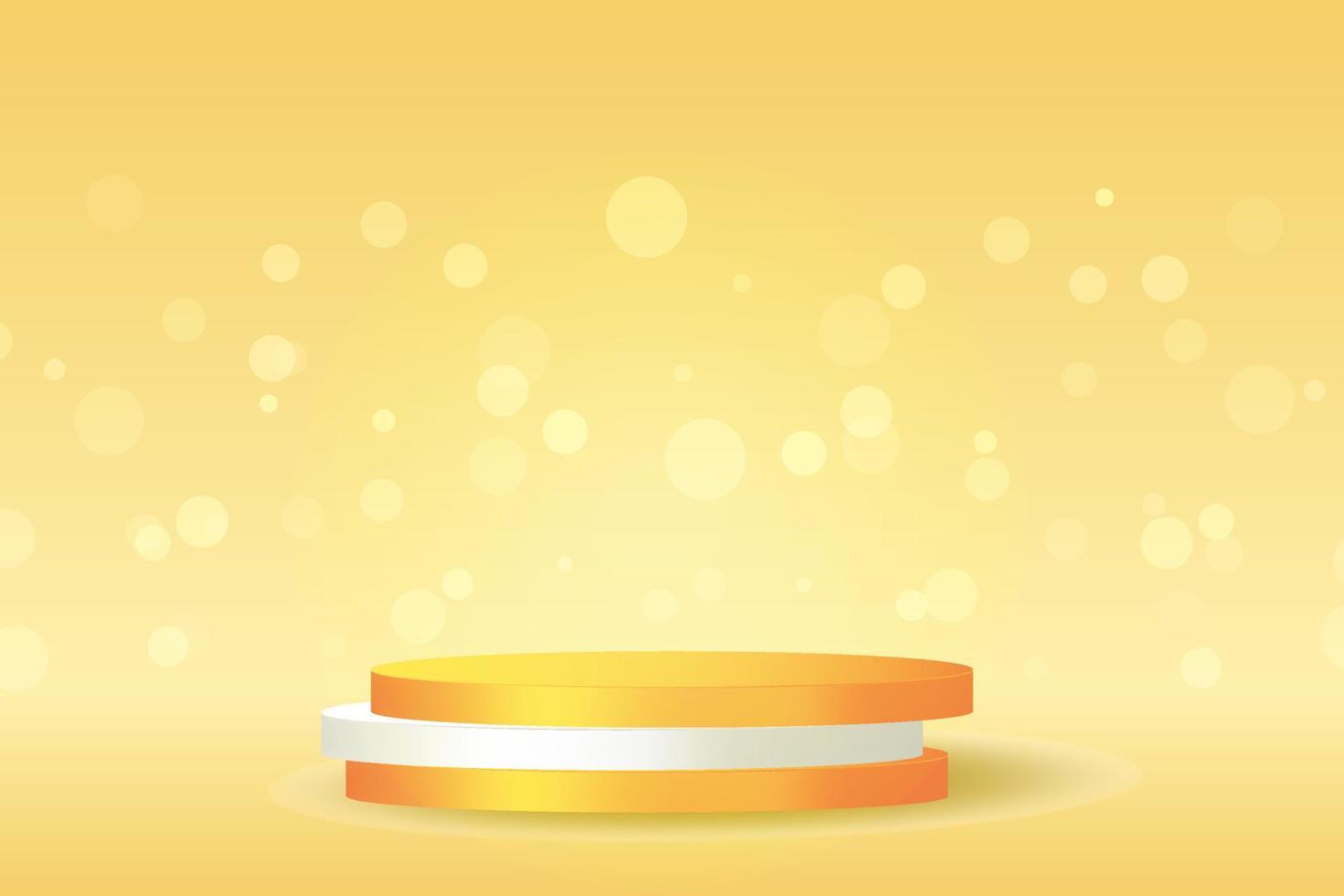 fundo bokeh com pódio laranja de renderização 3d. ilustração vetorial abstrato. maquete de produto de luxo para prêmio ou exibição cosmética. plataforma vazia de outono vetor