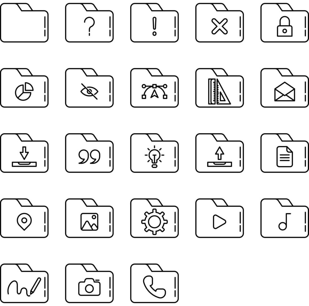 conjunto de ícones de pastas e ferramentas em fundo transparente vetor