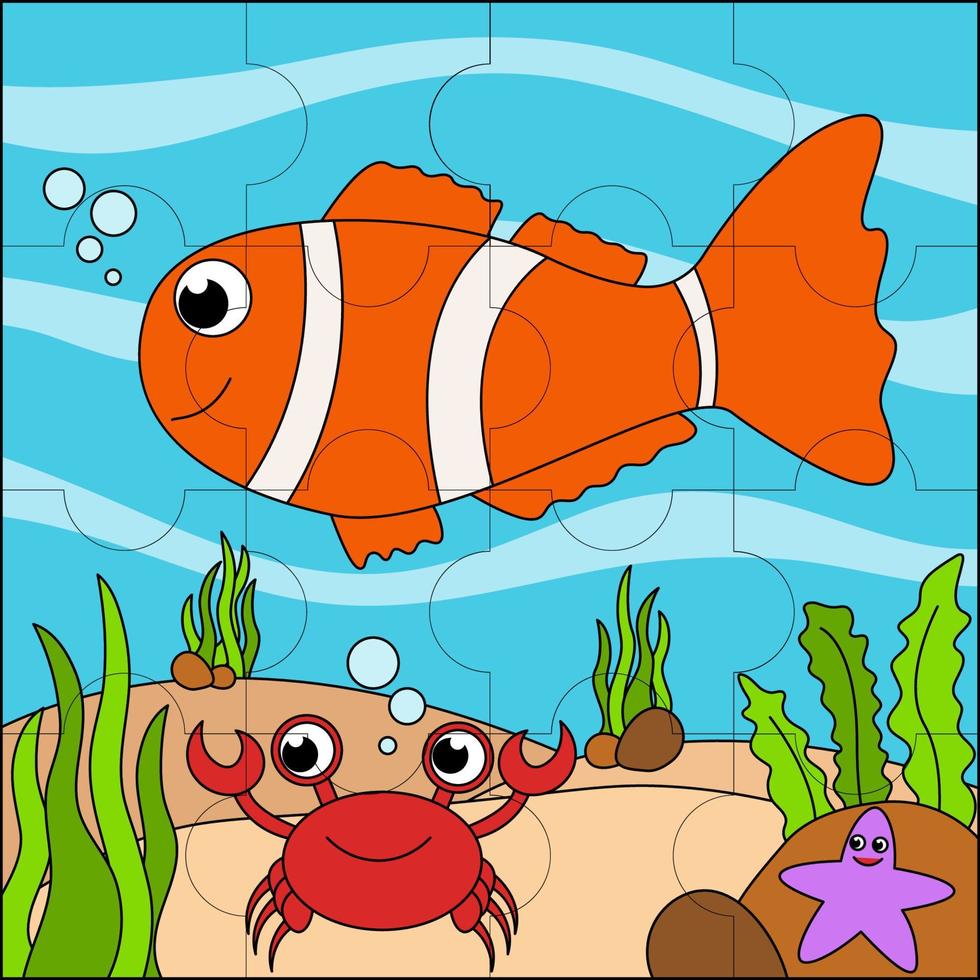 jogo de educação para crianças prática de corte e montagem de quebra-cabeça  com peixe animal bonito dos desenhos animados 9459314 Vetor no Vecteezy