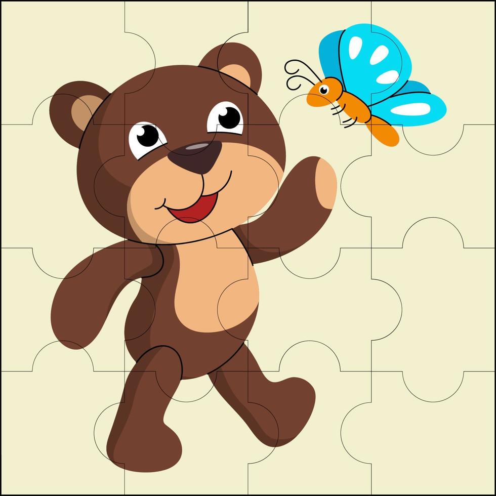urso fofo e borboleta adequado para ilustração vetorial de quebra-cabeça infantil vetor