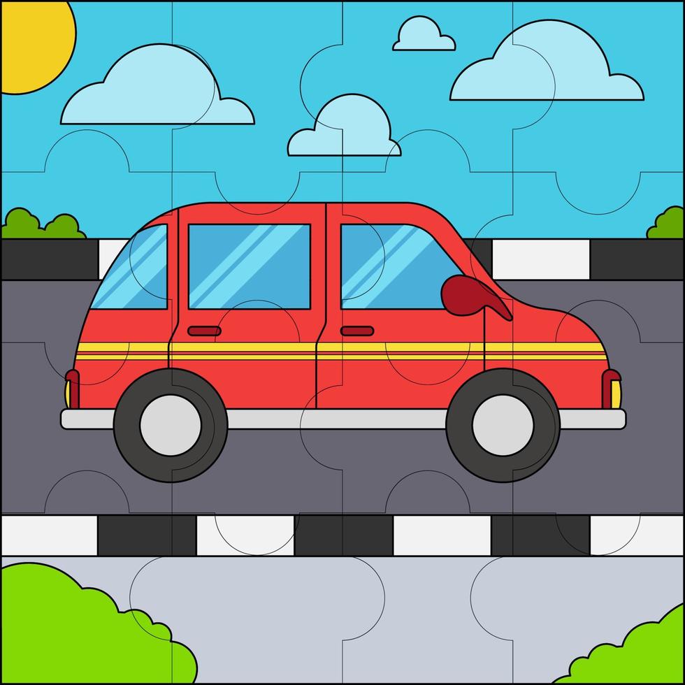 carro na estrada adequado para ilustração vetorial de quebra-cabeça infantil vetor