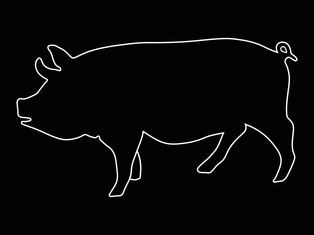 silhueta de um porco em um fundo preto vetor
