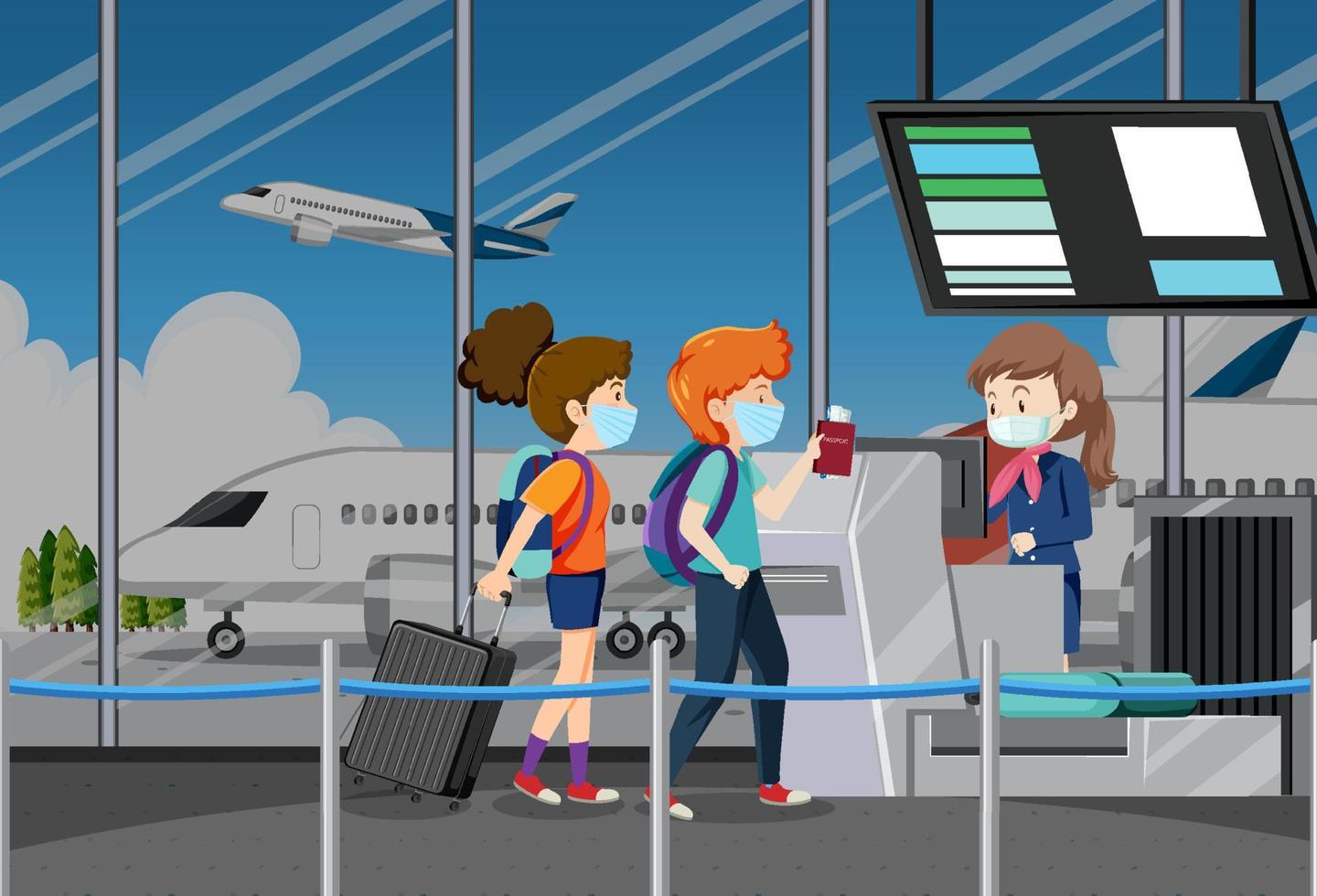 personagens de desenhos animados de pessoas no aeroporto vetor