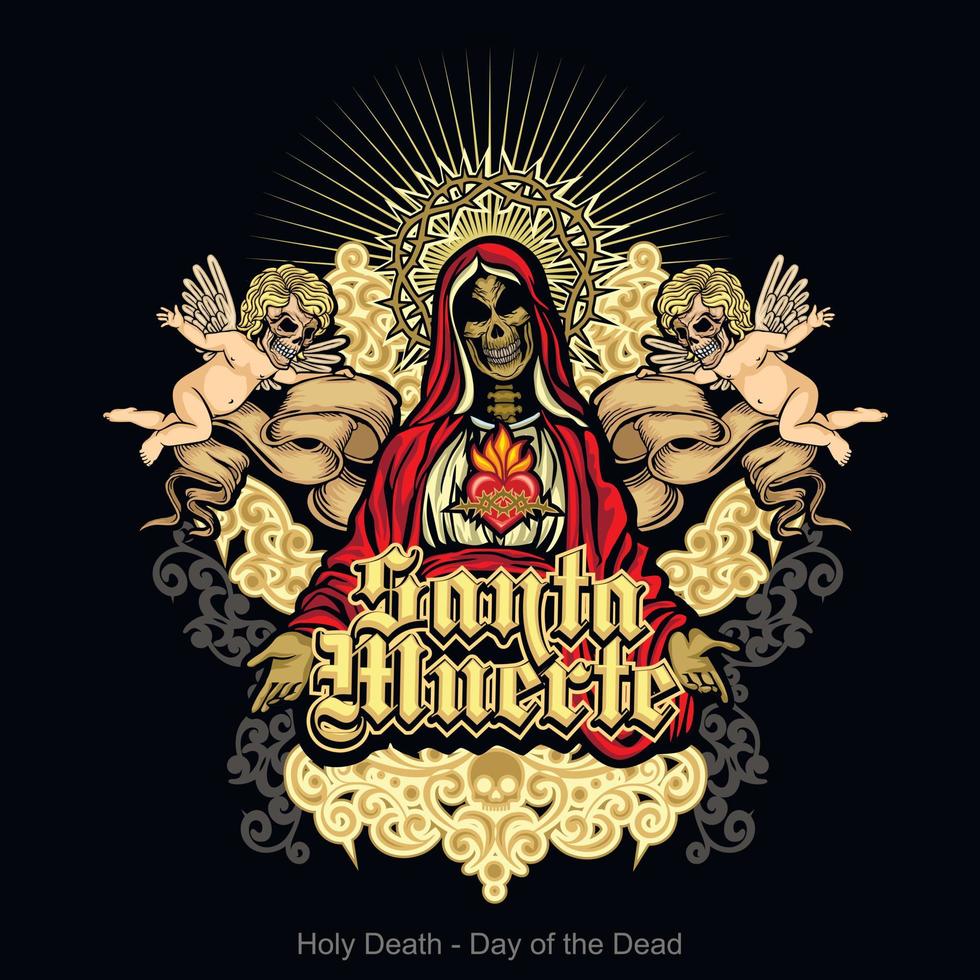santa morte -santa muertre, camisetas de design vintage grunge vetor