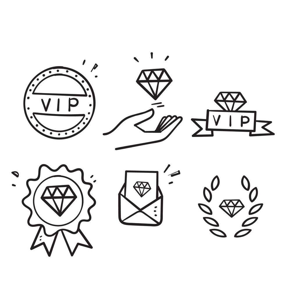 ícones de linha de vetor vip doodle desenhados à mão definir ícone de ilustração