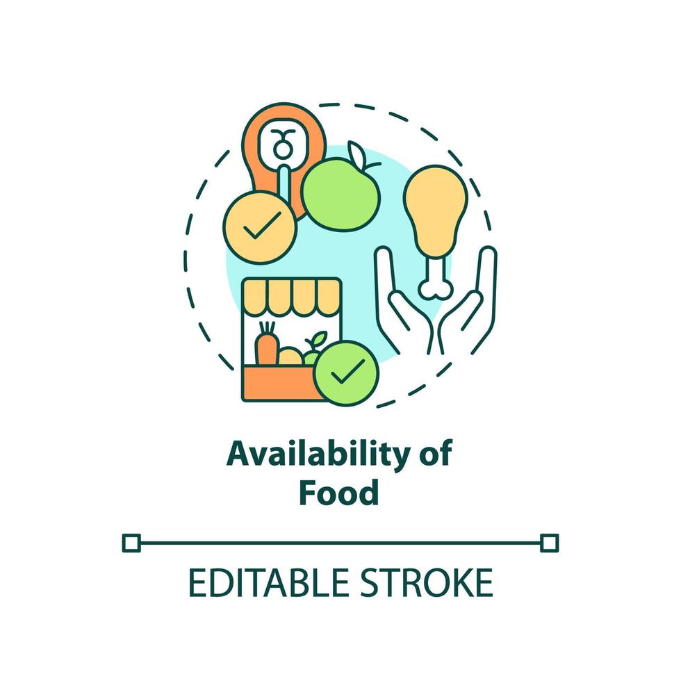 disponibilidade do ícone do conceito de comida. segurança alimentar definições básicas idéia abstrata ilustração de linha fina. desenho de contorno isolado. traço editável. vetor