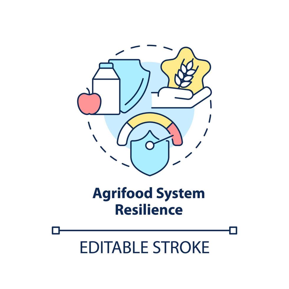 ícone do conceito de resiliência do sistema agroalimentar. segurança alimentar aproxima ilustração de linha fina idéia abstrata. desenho de contorno isolado. traço editável. vetor