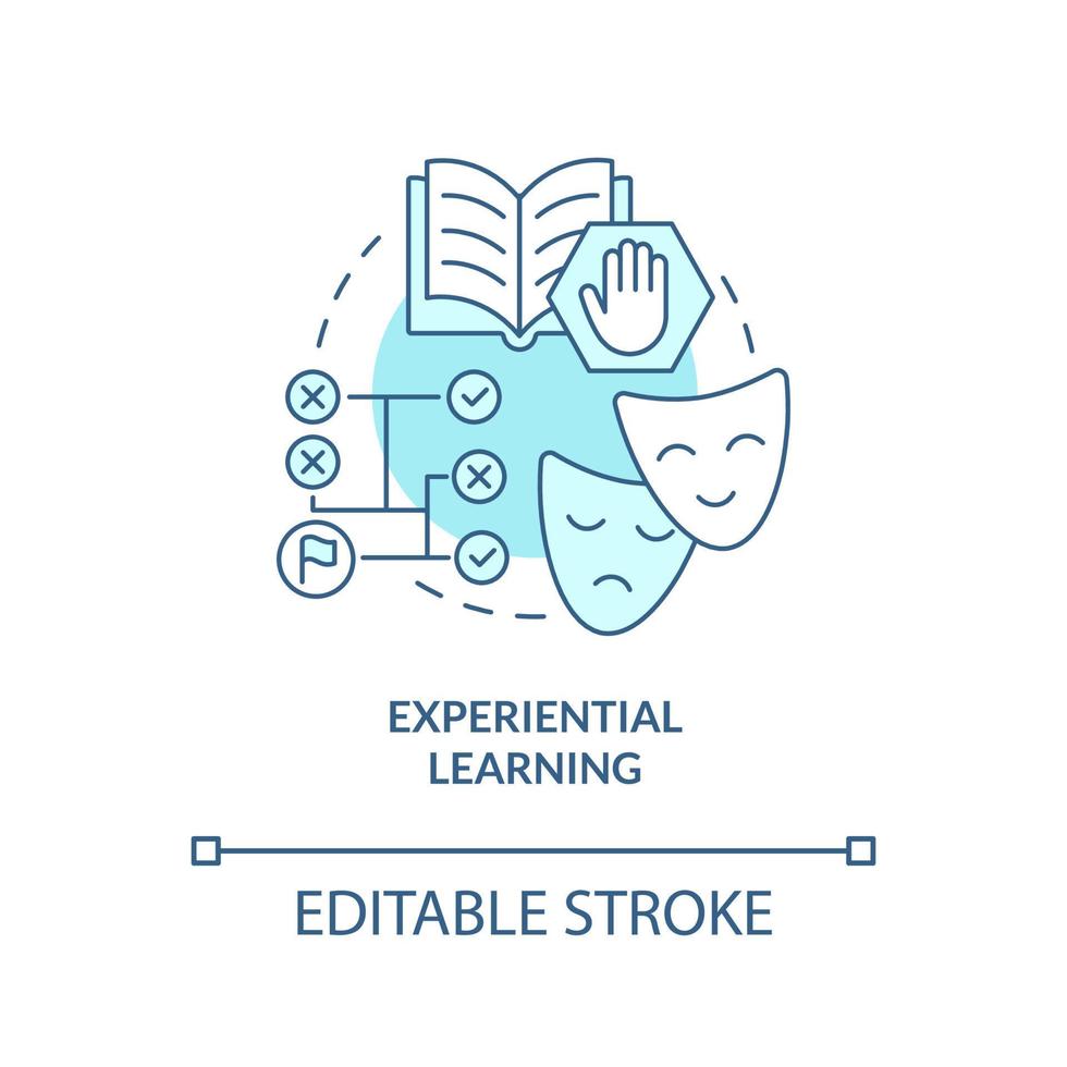 ícone do conceito turquesa de aprendizagem experiencial. teorias de educação de adultos e formas idéia abstrata ilustração de linha fina. desenho de contorno isolado. traço editável. vetor
