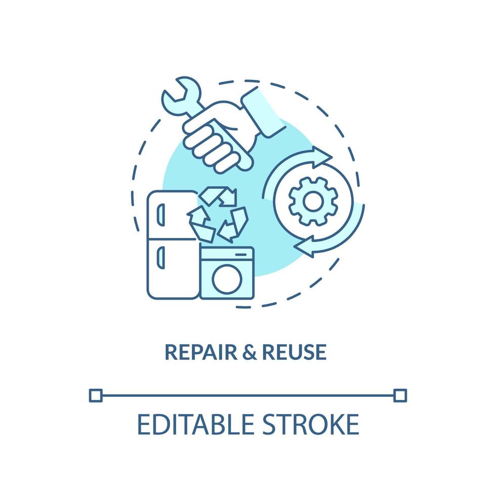 reparar e reutilizar o ícone do conceito turquesa. consertando itens não funcionais ilustração de linha fina idéia abstrata. eliminando o desperdício. desenho de contorno isolado. traço editável. vetor