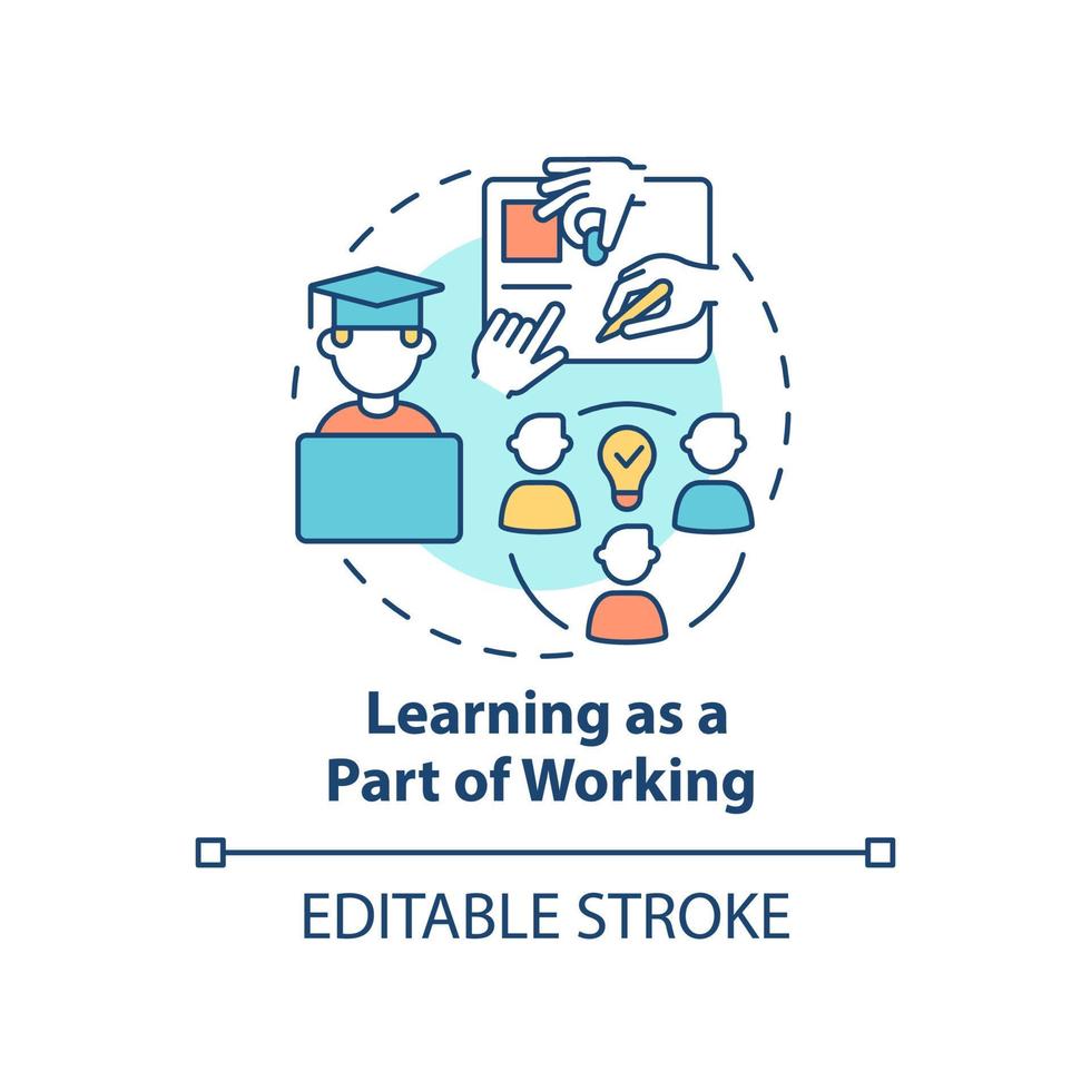aprendendo como parte do ícone do conceito de trabalho. ilustração de linha fina de idéia abstrata de engajamento de empregado. programas de treinamento. desenho de contorno isolado. vetor