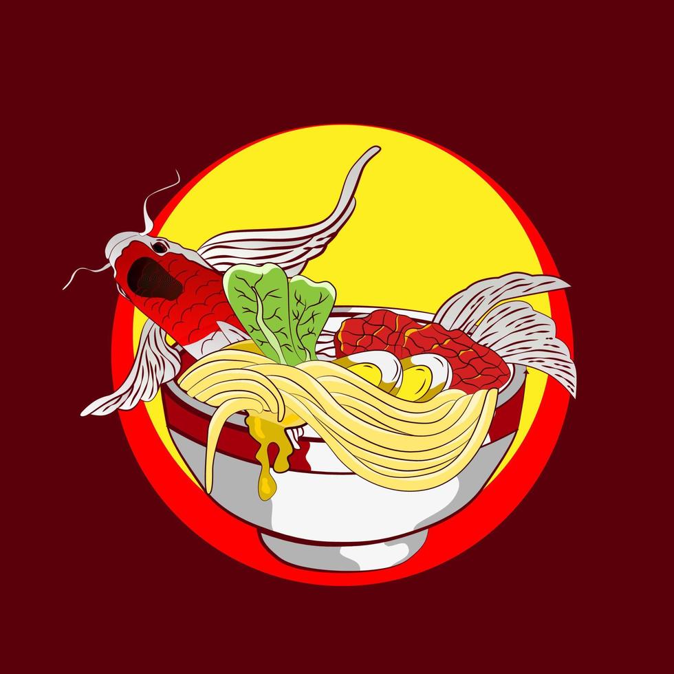 peixe koi em ilustração vetorial de ramen vetor