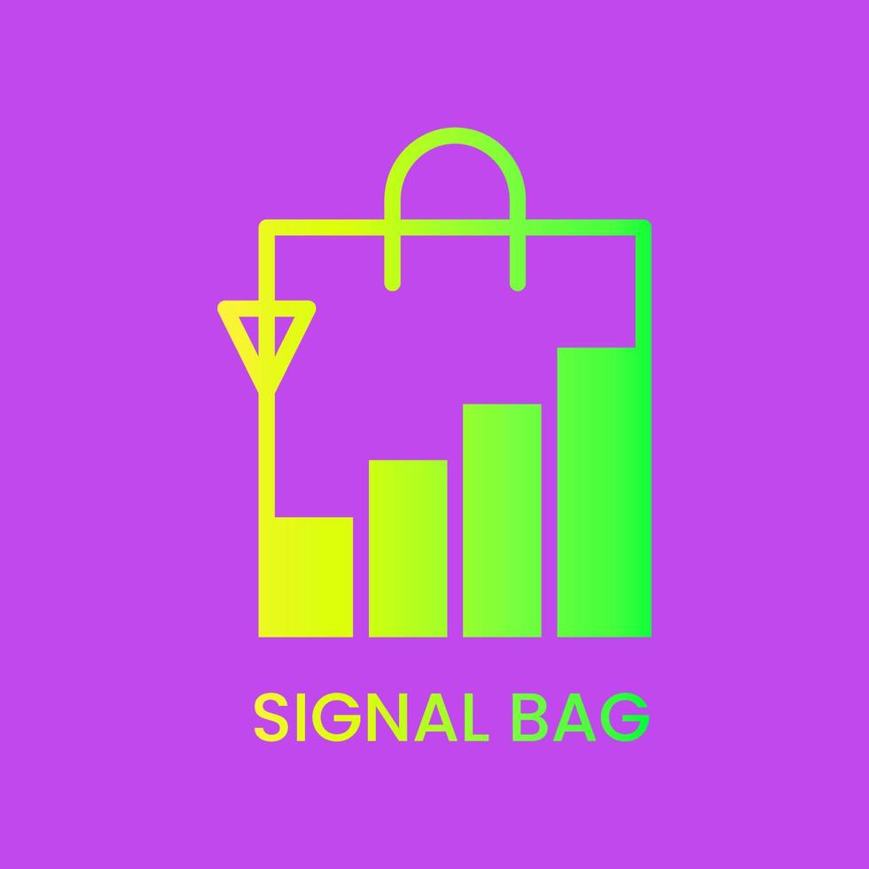 conceito de logotipo de saco de sinal. logotipo gradiente, plano, simples e de linha. amarelo, verde e roxo. adequado para logotipo, ícone, símbolo e sinal. como loja online ou logotipo de conexão vetor