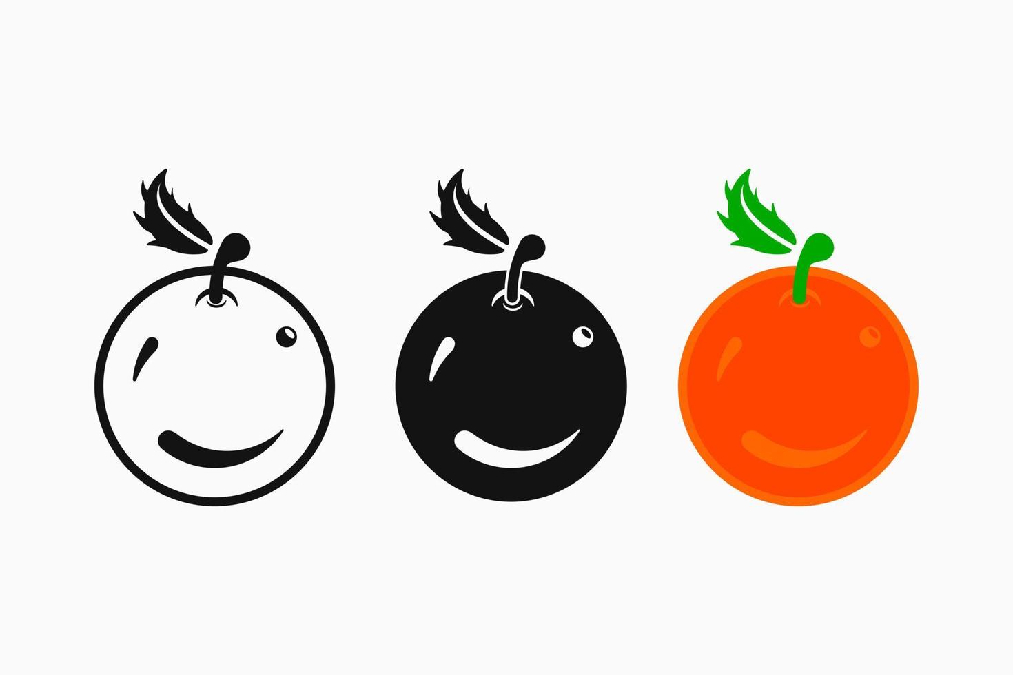 ícone laranja, ícone de frutas, logotipo laranja, contorno, estilo de ícone preenchido e plano. preto, verde e laranja. para logotipo, ícone, símbolo e sinal vetor