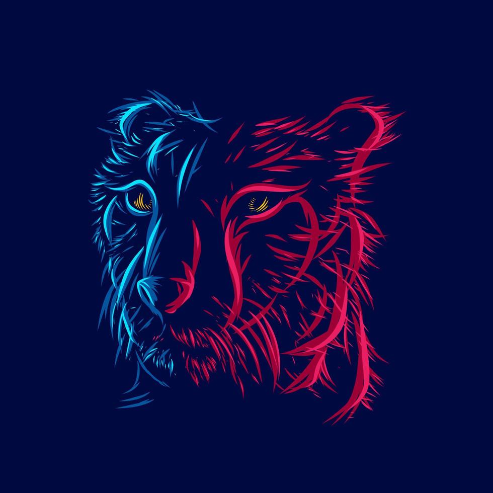 linha de rosto de caçador de tigres pop art desenho colorido com fundo escuro vetor