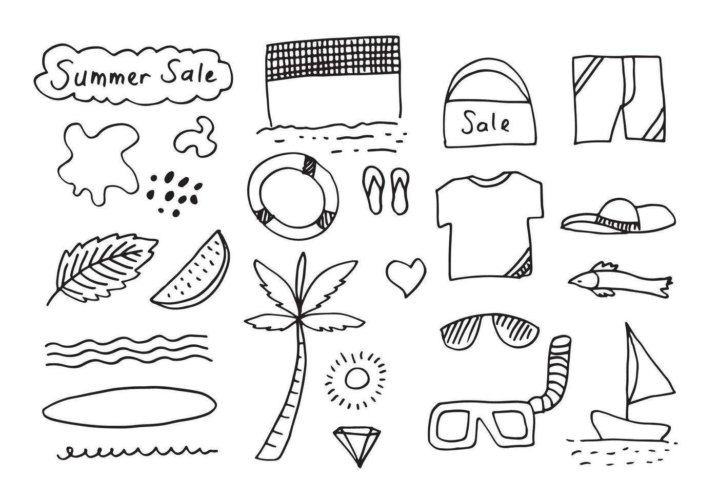 coleção de venda de verão em estilo doodle, para banners e muito mais. vetor
