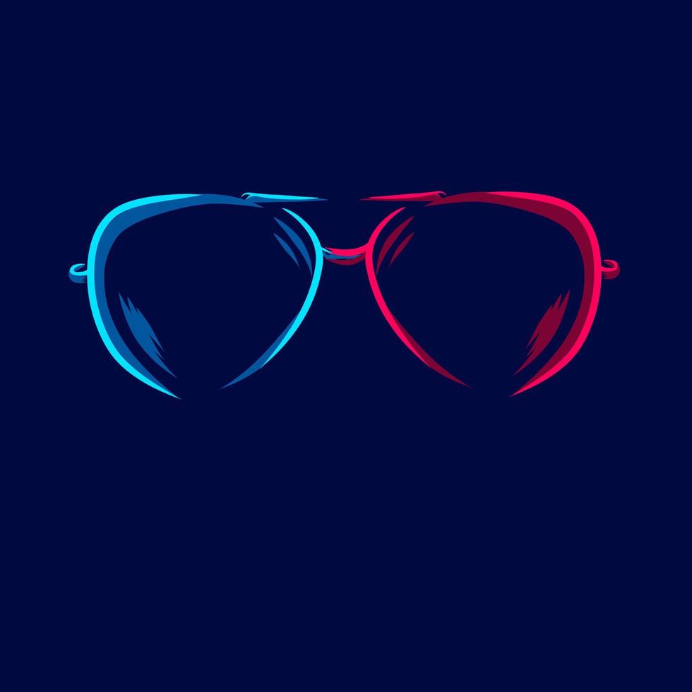 óculos de sol linha pop art potrait logotipo design colorido com fundo escuro. ilustração em vetor abstrato. fundo preto isolado para camiseta