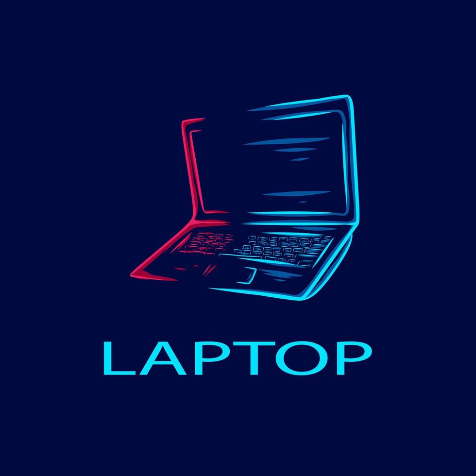 laptop computador portátil eletrônico linha de notebook pop art potrait logotipo design colorido. ilustração vetorial. vetor